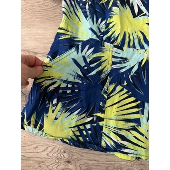 EUC Koi Stretch Tropical print scrub top sz L yellow blue colorful nursing - Picture 3 of 5